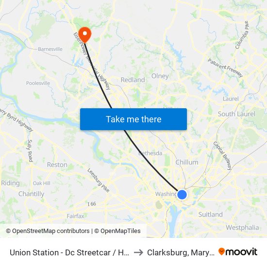 Union Station - Dc Streetcar / H Street to Clarksburg, Maryland map