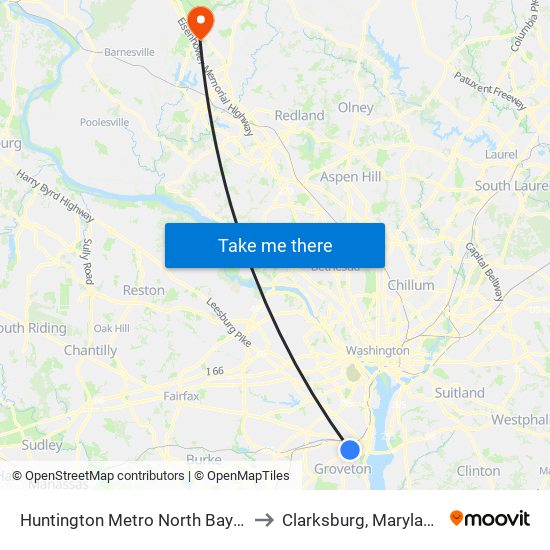 Huntington Metro North Bay C to Clarksburg, Maryland map