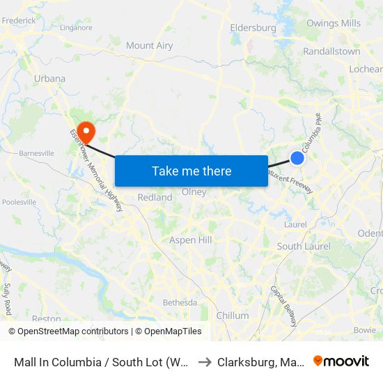 Mall In Columbia / South Lot (Westbound) to Clarksburg, Maryland map