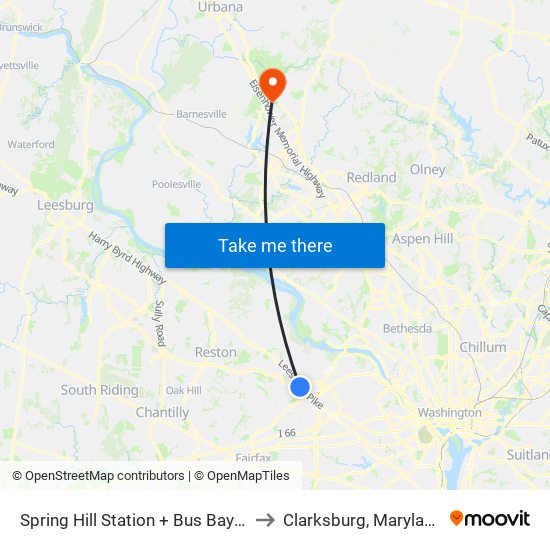 Spring Hill Station + Bus Bay B to Clarksburg, Maryland map