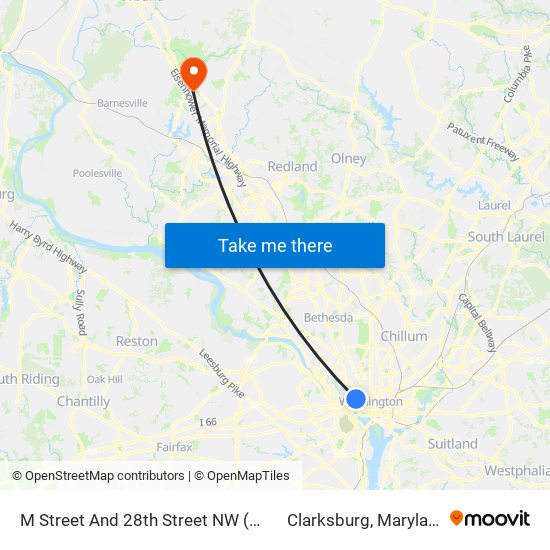 M Street And 28th Street NW (Wb) to Clarksburg, Maryland map