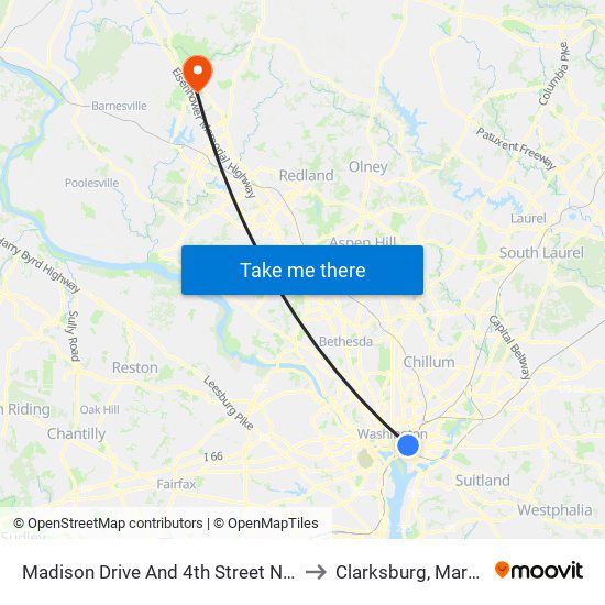 Madison Drive And 4th Street NW (Wb) to Clarksburg, Maryland map