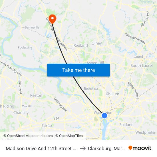 Madison Drive And 12th Street NW (Wb) to Clarksburg, Maryland map