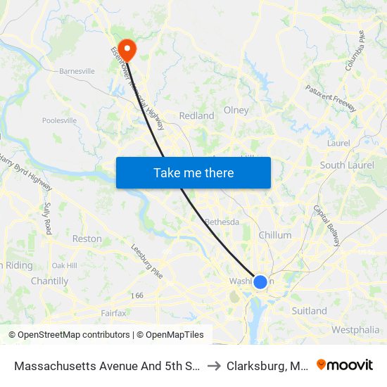 Massachusetts Avenue And 5th Street NW (Eb) to Clarksburg, Maryland map