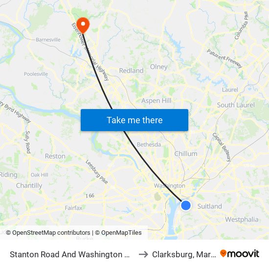 Stanton Road And Washington View Apts to Clarksburg, Maryland map