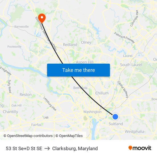 53 St Se+D St SE to Clarksburg, Maryland map