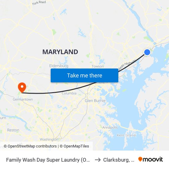 Family Wash Day Super Laundry (On Pulaski Hwy/Us 40) to Clarksburg, Maryland map