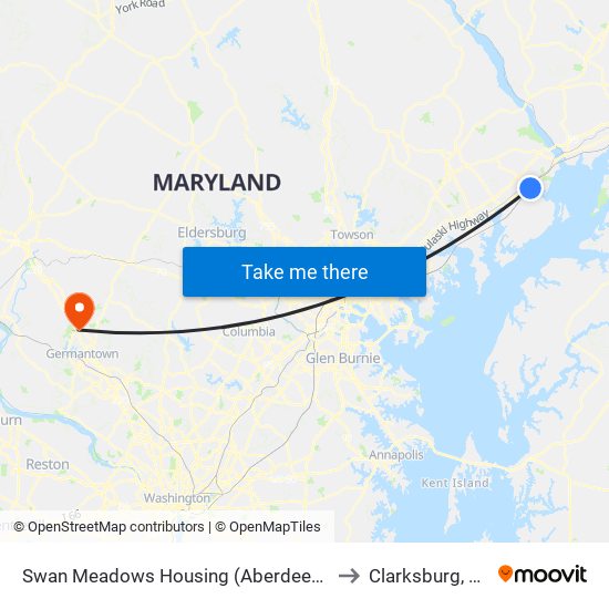 Swan Meadows Housing (Aberdeen Ave & Bypass Rd) to Clarksburg, Maryland map