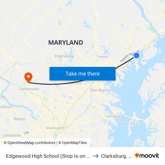 Edgewood High School (Stop Is on Willoughby Beach Rd) to Clarksburg, Maryland map