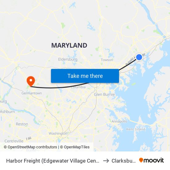 Harbor Freight (Edgewater Village Center / 1807 Pulaski Hwy / Stop Is on Us 40) to Clarksburg, Maryland map
