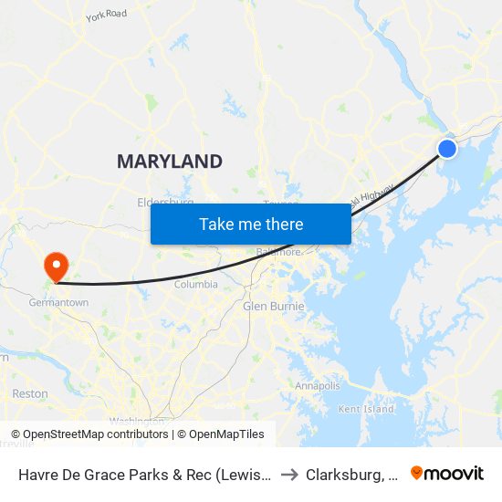 Havre De Grace Parks & Rec (Lewis Ln & Anderson Ave) to Clarksburg, Maryland map