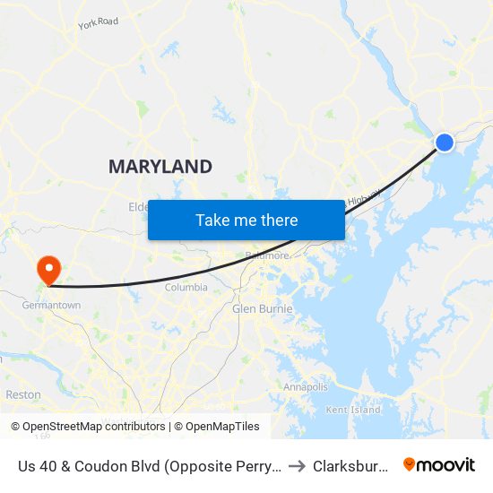 Us 40 & Coudon Blvd (Opposite Perryville Station Shopping Center) to Clarksburg, Maryland map