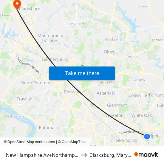 New Hampshire Av+Northampton Dr to Clarksburg, Maryland map