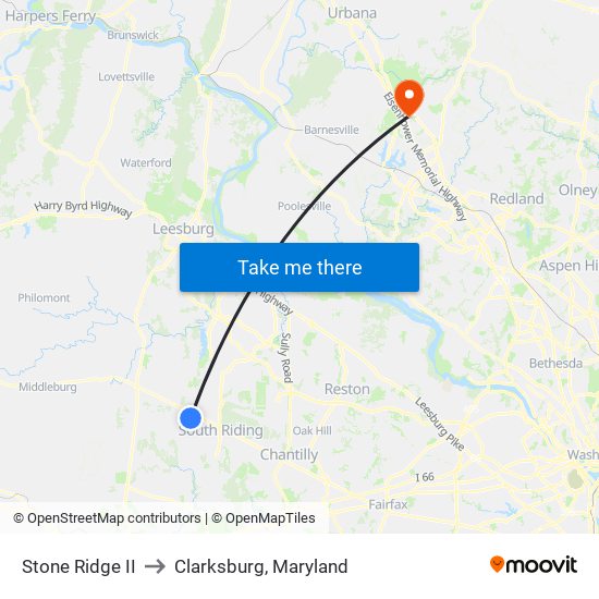 Stone Ridge II to Clarksburg, Maryland map