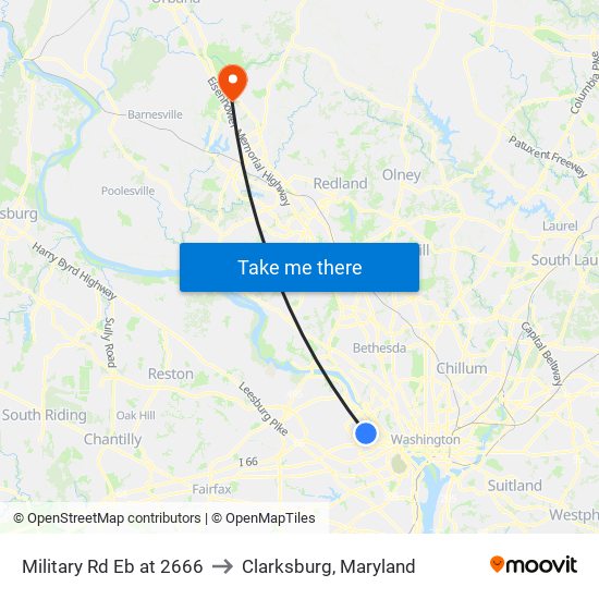 Military Rd Eb at 2666 to Clarksburg, Maryland map