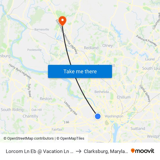 Lorcom Ln Eb @ Vacation Ln Ns to Clarksburg, Maryland map