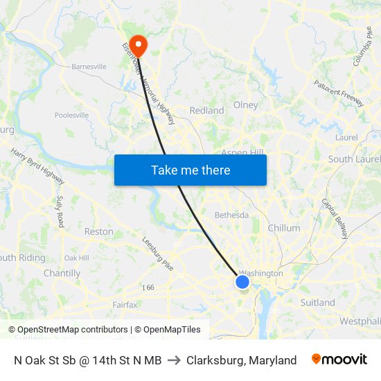 N Oak St Sb @ 14th St N MB to Clarksburg, Maryland map