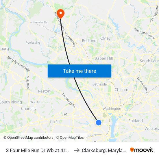 S Four Mile Run Dr Wb at 4191 to Clarksburg, Maryland map