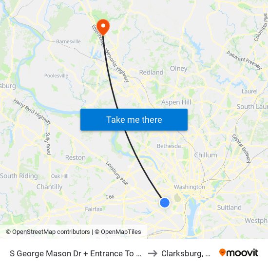 S George Mason Dr + Entrance To National Guard Ce to Clarksburg, Maryland map