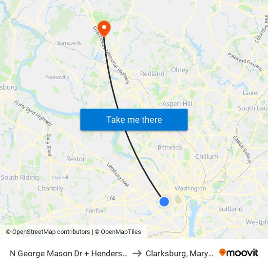 N George Mason Dr + Henderson Rd to Clarksburg, Maryland map