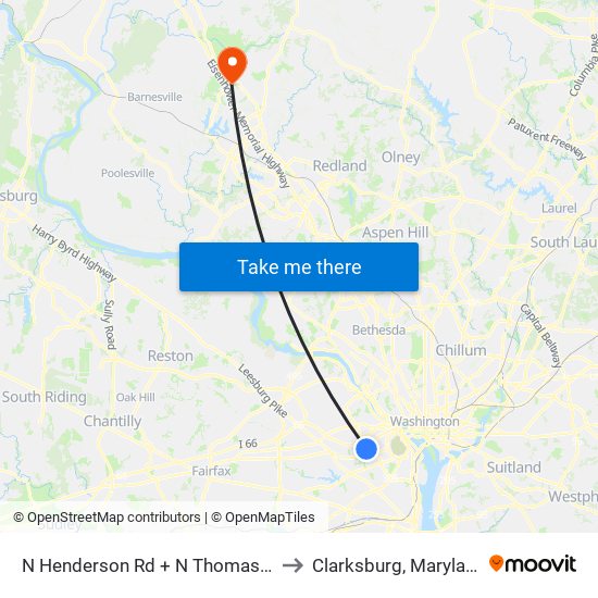 N Henderson Rd + N Thomas St to Clarksburg, Maryland map