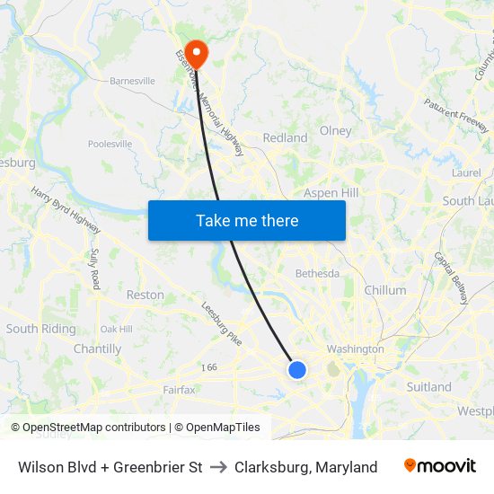 Wilson Blvd + Greenbrier St to Clarksburg, Maryland map