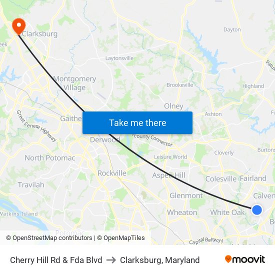 Cherry Hill Rd & Fda Blvd to Clarksburg, Maryland map