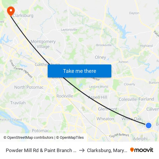 Powder Mill Rd & Paint Branch Home to Clarksburg, Maryland map