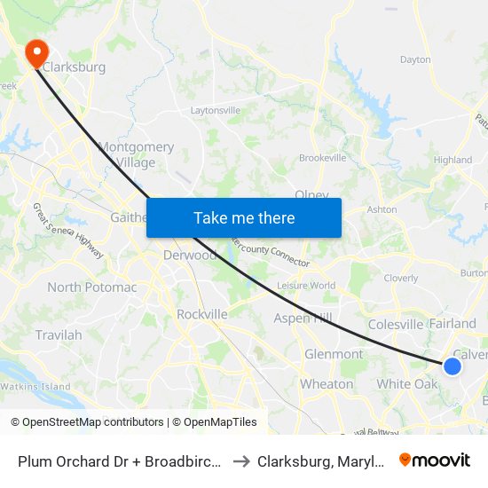 Plum Orchard Dr + Broadbirch Dr to Clarksburg, Maryland map