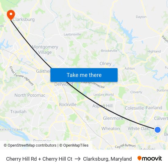 Cherry Hill Rd + Cherry Hill Ct to Clarksburg, Maryland map