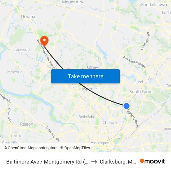 Baltimore Ave / Montgomery Rd (Northbound) to Clarksburg, Maryland map