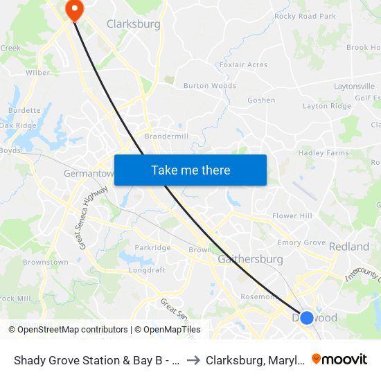 Shady Grove Station & Bay B - West to Clarksburg, Maryland map