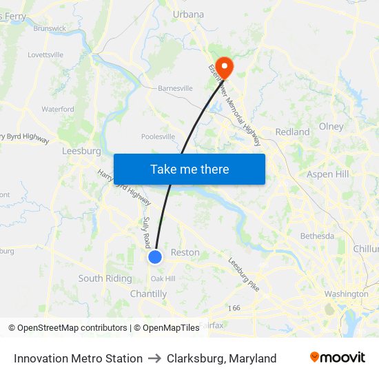 Innovation Metro Station to Clarksburg, Maryland map