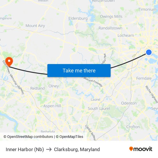 Inner Harbor (Nb) to Clarksburg, Maryland map