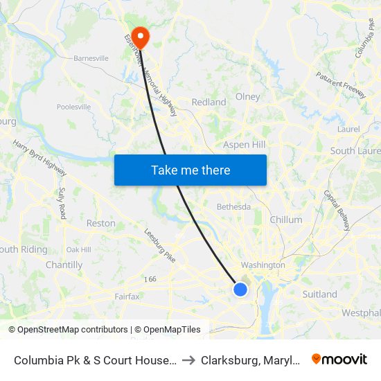 Columbia Pk & S Court House Rd to Clarksburg, Maryland map