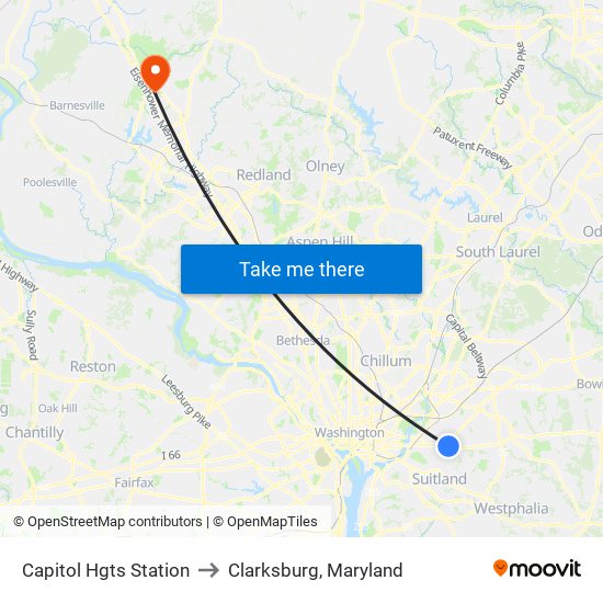 Capitol Hgts Station to Clarksburg, Maryland map