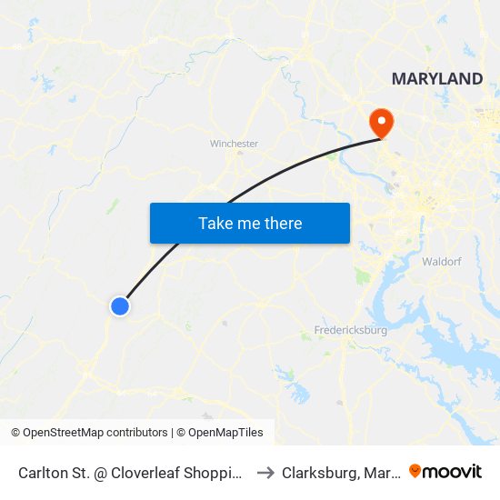 Carlton St. @ Cloverleaf Shopping Center to Clarksburg, Maryland map
