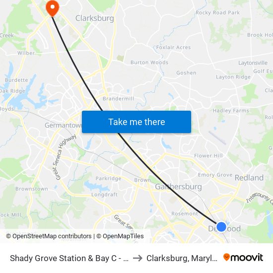 Shady Grove Station & Bay C - East to Clarksburg, Maryland map