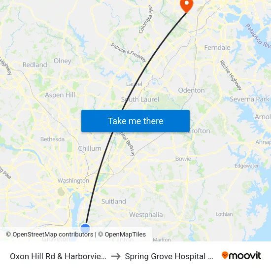 Oxon Hill Rd & Harborview Ave to Spring Grove Hospital Center map