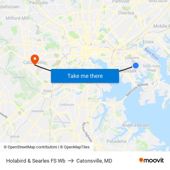 Holabird & Searles FS Wb to Catonsville, MD map