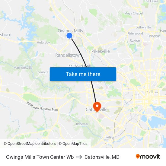 Owings Mills Town Center Wb to Catonsville, MD map