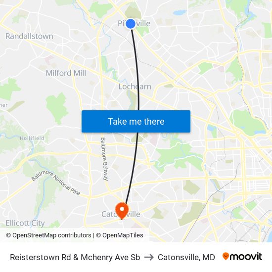 Reisterstown Rd & Mchenry Ave Sb to Catonsville, MD map