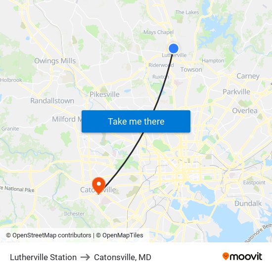 Lutherville Station to Catonsville, MD map