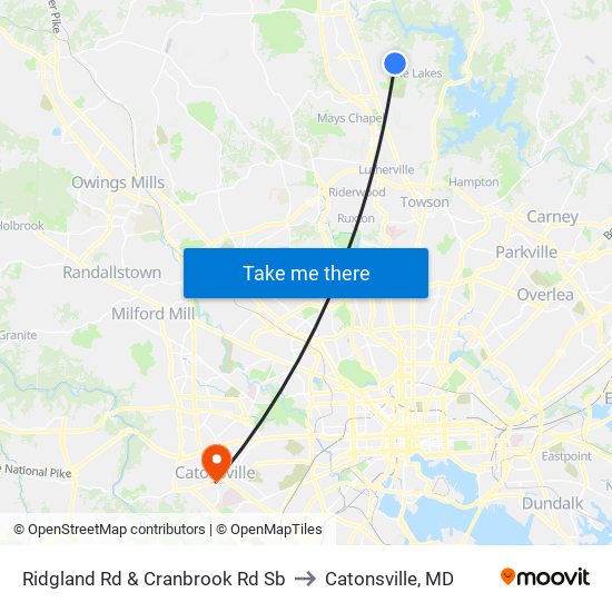 Ridgland Rd & Cranbrook Rd Sb to Catonsville, MD map