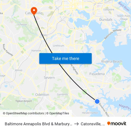 Baltimore Annapolis Blvd & Marbury Rd Sb to Catonsville, MD map