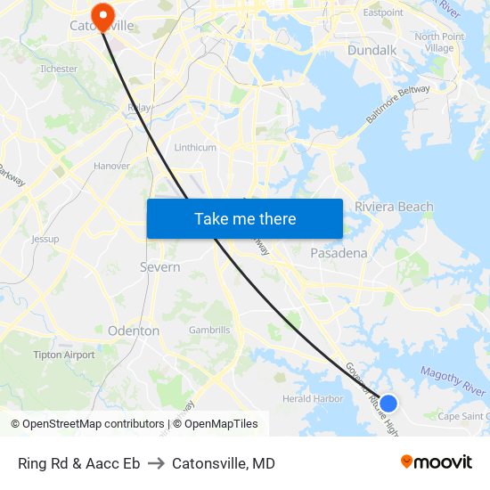 Ring Rd & Aacc Eb to Catonsville, MD map