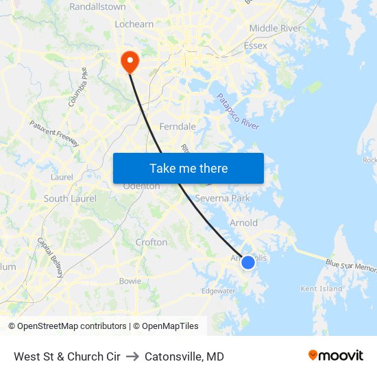West St & Church Cir to Catonsville, MD map