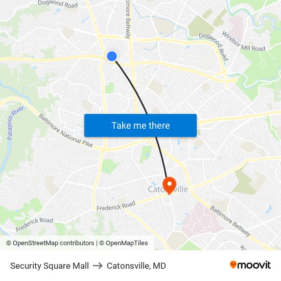 Security Square Mall to Catonsville, MD map