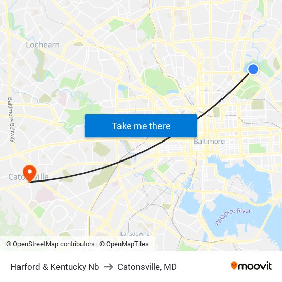 Harford & Kentucky Nb to Catonsville, MD map