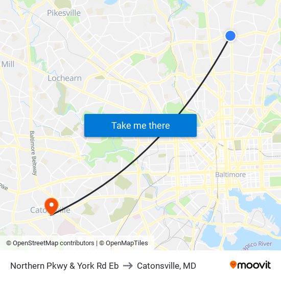 Northern Pkwy & York Rd Eb to Catonsville, MD map
